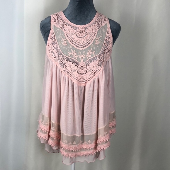 love, Fire Tops - Love fire sheer sleeveless pastel pink blouse Size L